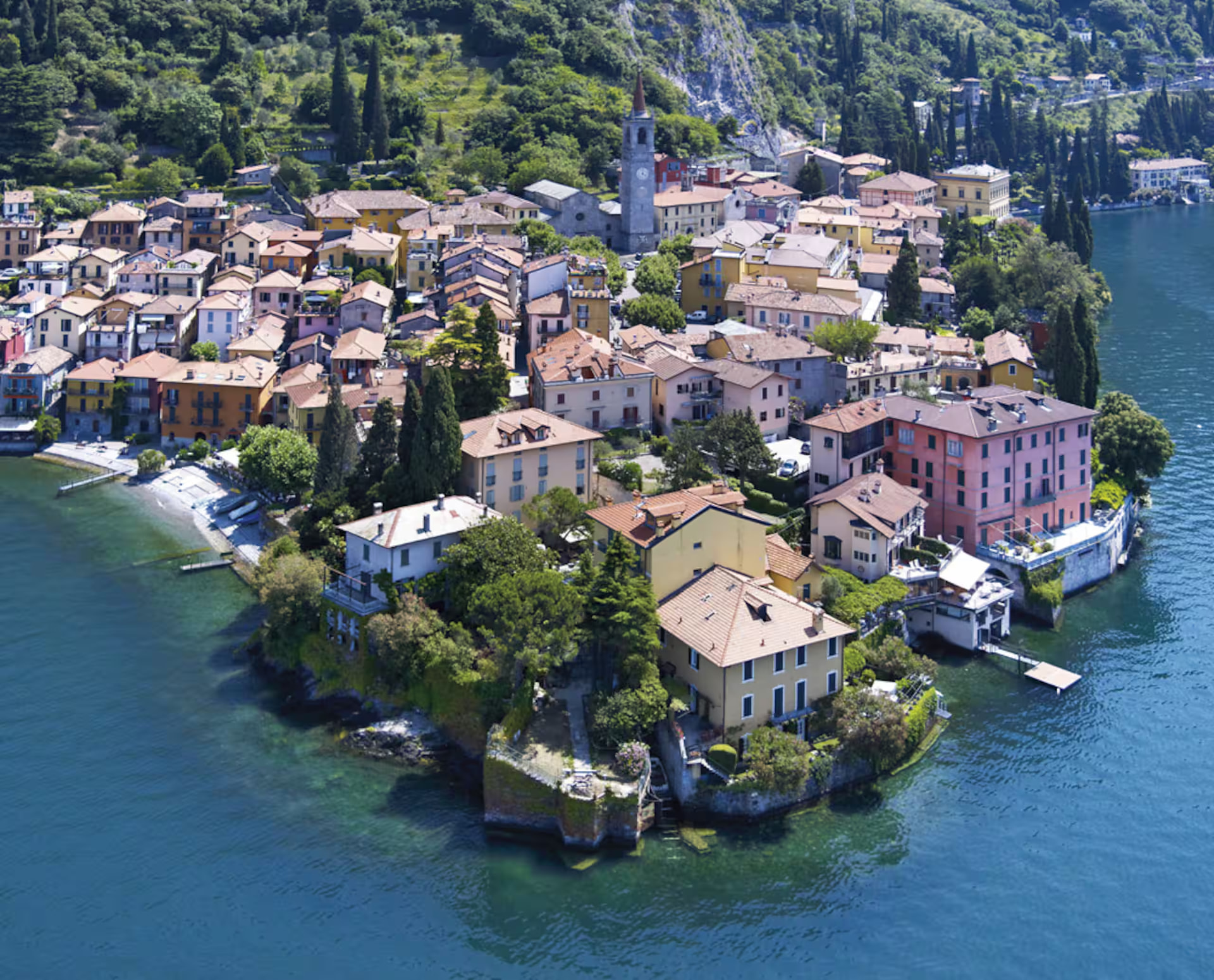 Aerial view of the old town of Varenna